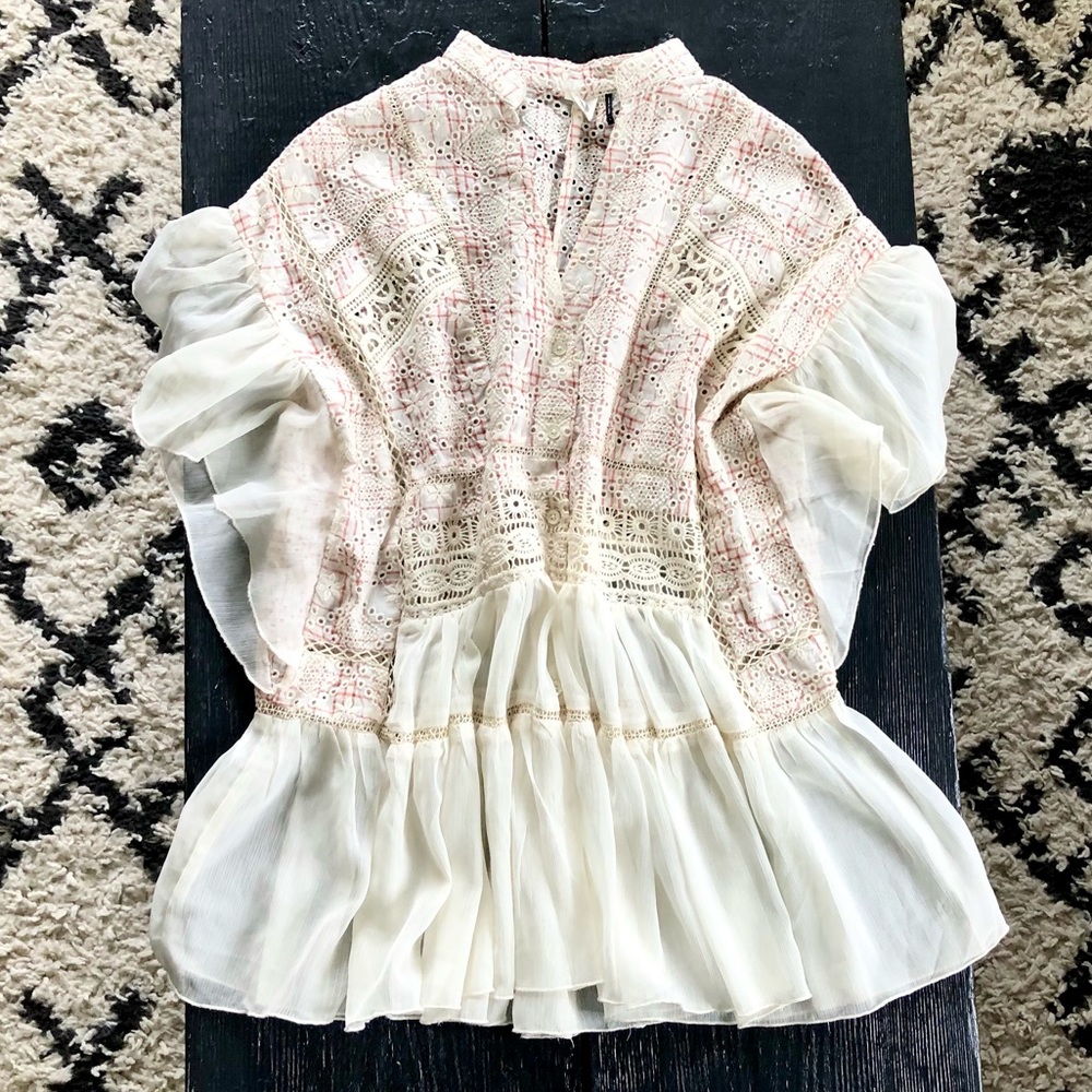 Anthropologie Akemi + Kin Boho Eyelet Ruffle Top - Picture 2 of 13
